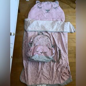 Pottery Barn Pink Cat Backpack with Blanket